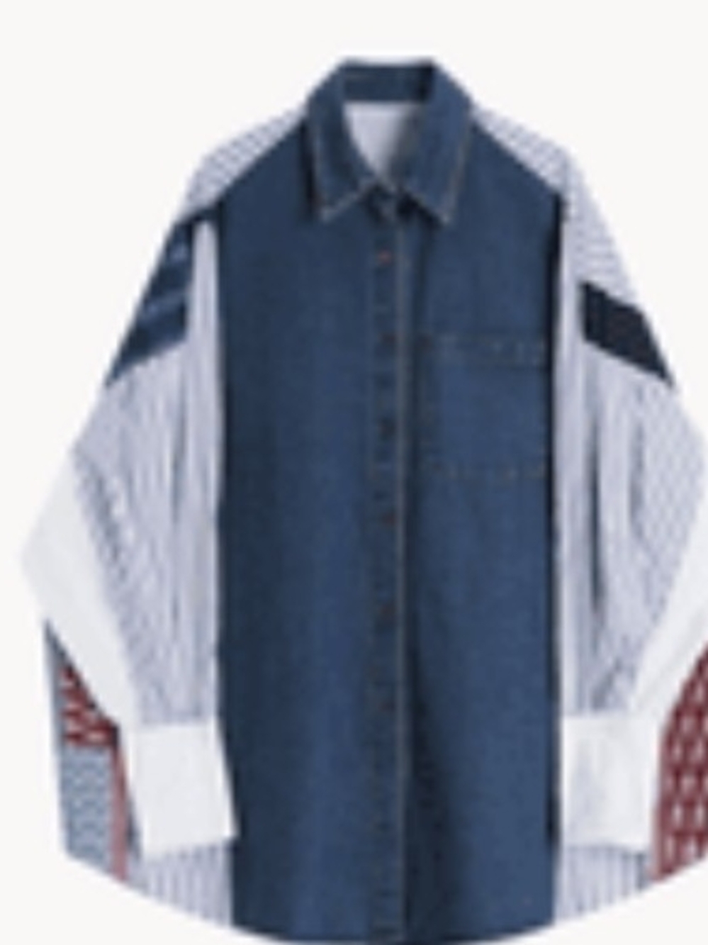 Kelly Obi Denim patchwork Button Down  Blue & White